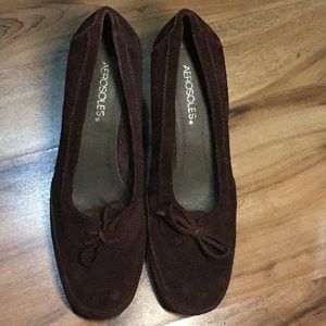 AEROSOLES®️ Brown Suede semi wedge , leather loafer style. Size 9 1/2M.  NEW,